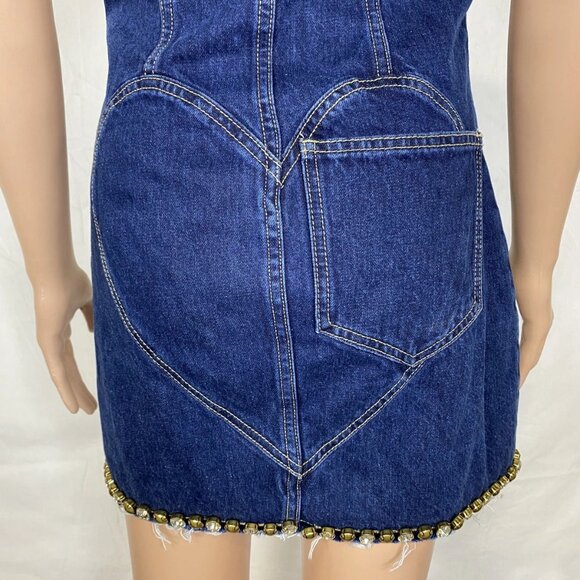 NEW AREA Women's Strapless Crystal Embellished Denim Mini Dress – Size 4 – Blue - Picture 4 of 13